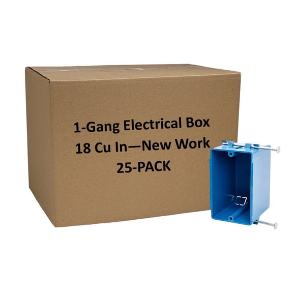 25-Pack New Work 1-Gang Electrical Outlet Box ETL Certified 18 Cu In Plastic