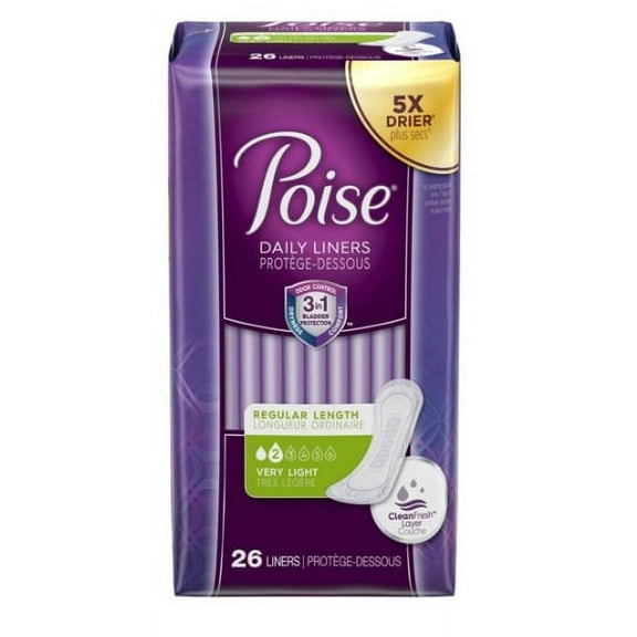 Poise Pantyliners Very Light Absorbency 7-1/2" Regular Pack(age) (26 Each)