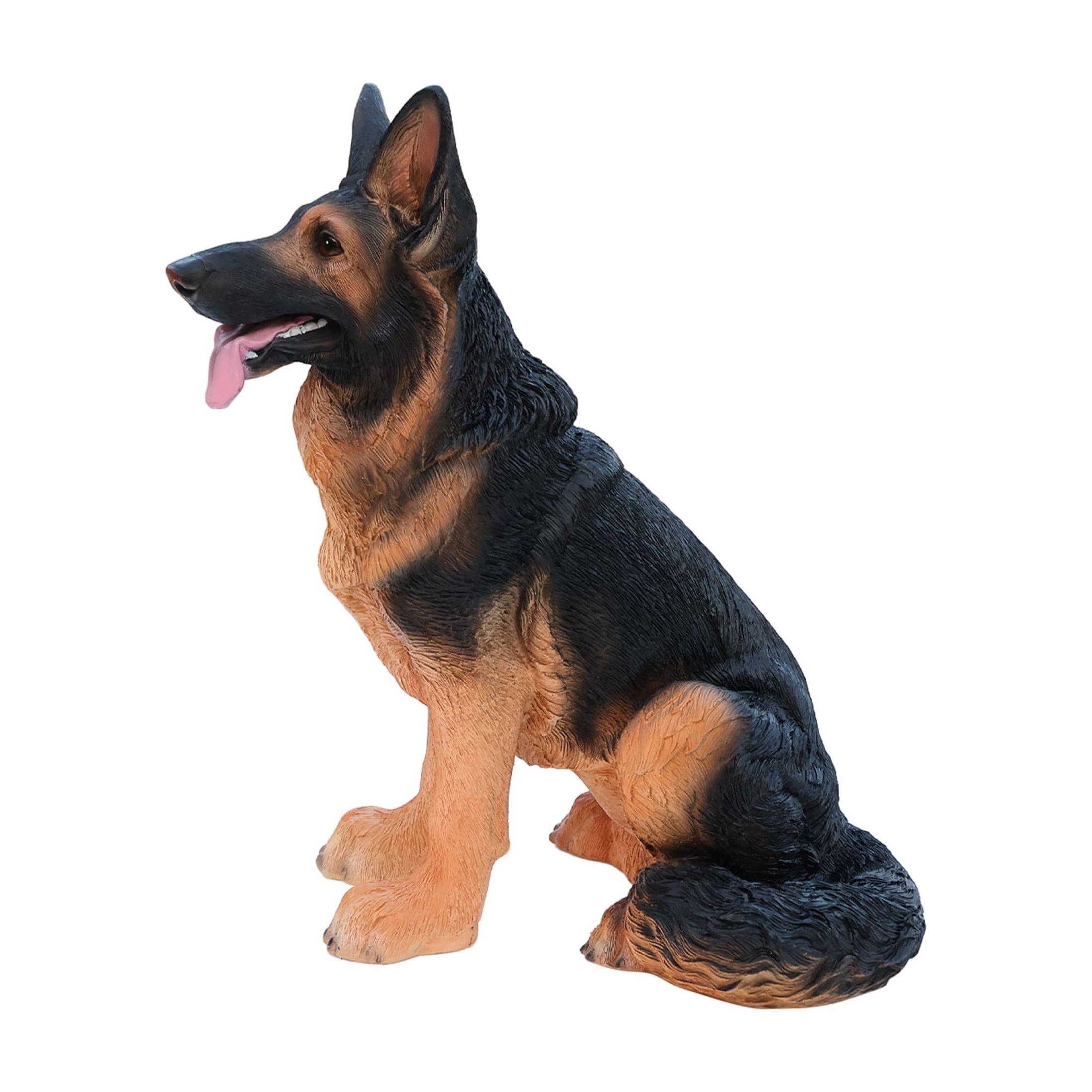 Noble House Lifelike Sitting Sitting German Shepherd Statue, Realistic Resin Animal Figurine for Outdoor Garden Decor, Black Brown