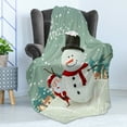 thumbnail image 4 of Christmas Soft Flannel Fleece Throw Blanket, Merry Christmas Cartoon with Santa Snowman Pines Houses Winter, Cozy Plush for Indoor and Outdoor Use, 60" x 80", Almond Green Eggshell, by Ambesonne, 4 of 5