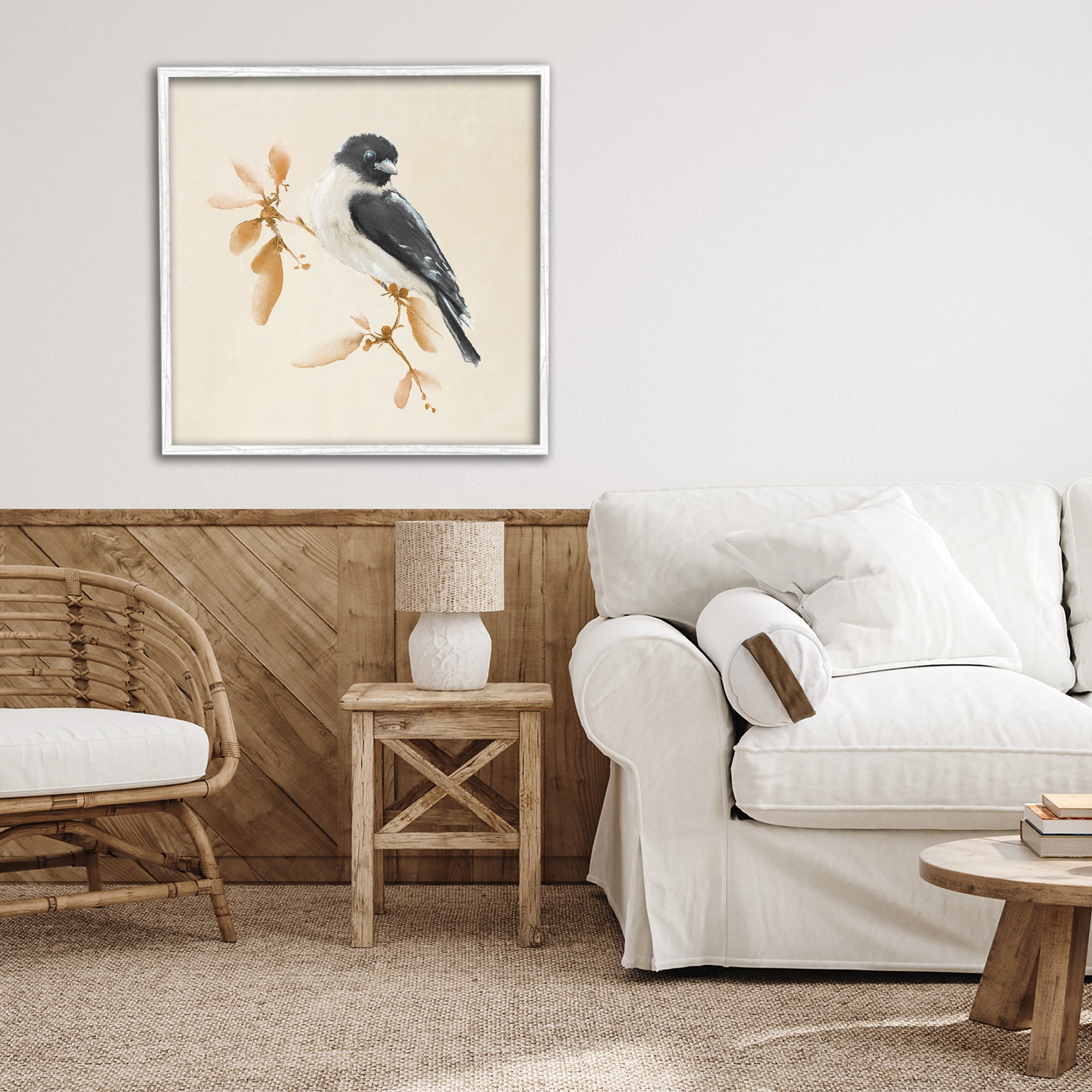 Stupell Industries Subtle Watercolor Chickadee White Framed Giclee Art, design by Diannart