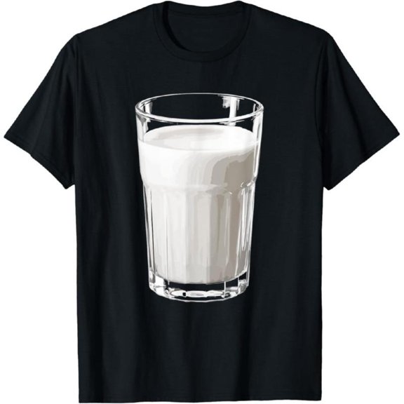 Glass Of Milk Print T-Shirt for Men，Soft Comfort Graphic Tee,Casual Top，Round neck，Fashion，cotton，black，S-5XL