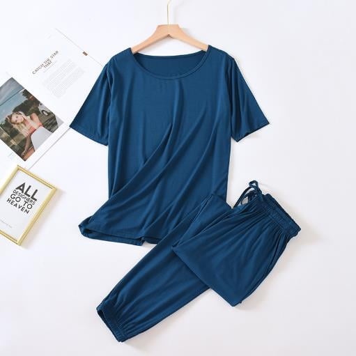 Conjunto de Pijamas de algodón Modal para mujer, ropa de dormir holgada, pantalón corto informal, pantalones de manga, ropa para el hogar, primavera y verano