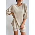 thumbnail image 2 of ALOVE Spring Round Neck Fashion Casual Solid Color Loose Women's Shorts Suit S-XL, 2 of 6