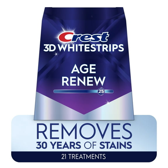 Crest 3DWhitestrips Age Renew At-home Teeth Whitening Kit, 21 Treatments, 25 Levels Whiter
