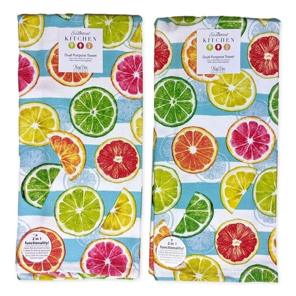 Set of 2 TROPICAL VIBES Citrus Slices Terry Kitchen Towels by Kay Dee Designs