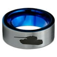 thumbnail image 2 of Tungsten Battlefield Military Tank Band Ring 8mm Men Women Comfort Fit Blue Flat Cut Brushed Gray Polished, 2 of 4