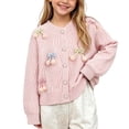 thumbnail image 2 of FSYBOA Girls Crew Neck Sweaters Size 8T, Casual Long Sleeve Button Knitted Kids Falll Cardigan Pink, 2 of 7