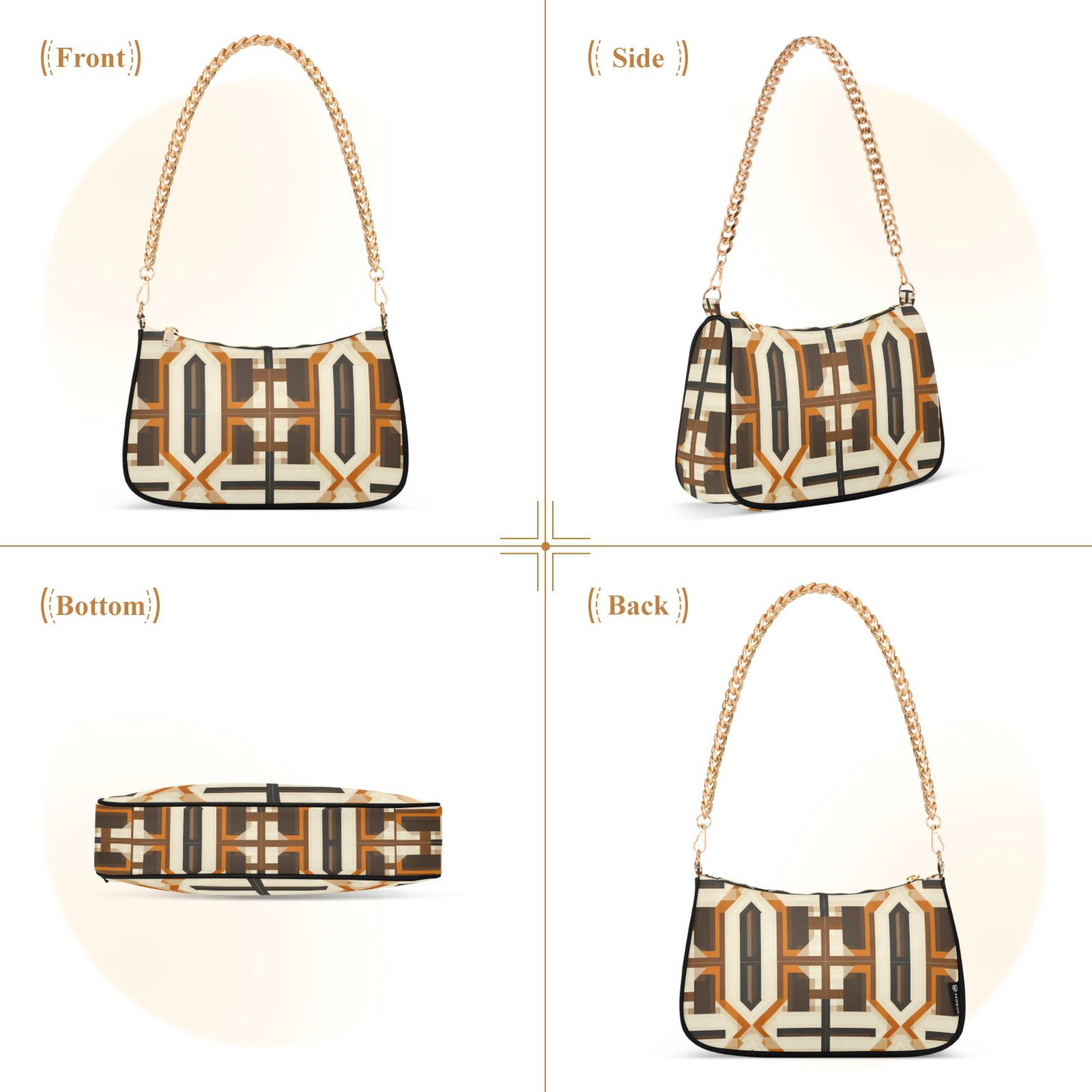 FORMRS Womens Shoulder Bag with Chain Strap Clutch Purse Cute Tote Handbag, Beige Geometric