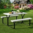 thumbnail image 2 of Patiojoy Outdoor Picnic Table Bench Set Patio Camping Table w/Steel Frame & Wood Texture Tabletop for Garden White, 2 of 10