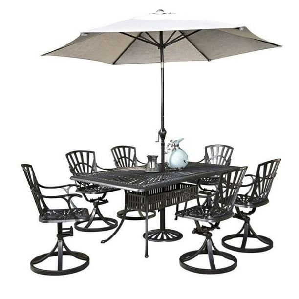 Bowery Hill 8 Piece Patio Dining Set With Umbrella In Charcoal Com Bowery Hill 8 Piece Patio Dining Set, 8 Piece Patio Dining Set With Umbrella