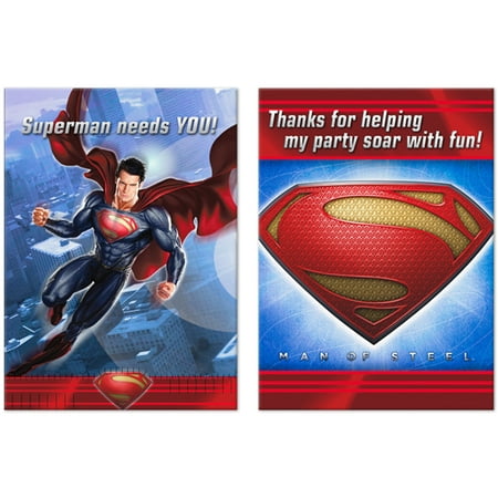 Superman Man of Steel Invitations and Thank You Notes w / Env.