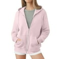 thumbnail image 2 of Women Shirts Casual Fall Comfy Hooded Long Sleeve Bell Drop Shoulder Zipper Solid Color Zip-Up Polyester Sweatshirts Hoodies(Pink,S), 2 of 5