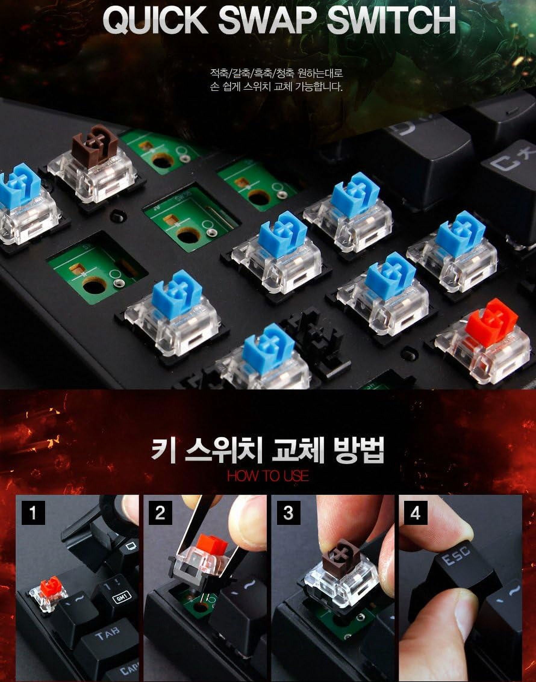 ABKO K640 QUICK SWAP Switch Mechanical Custom Keyboard Rainbow LED NKEY-Rollover (English/Korean Layout) Black Color (Blue Switch (Click))