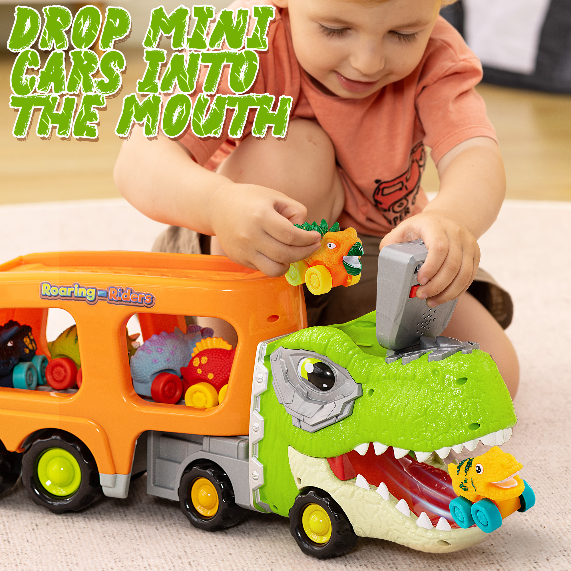 Joyfy Dinosaur Truck Toy with 6 Mini Cars, Lights & Sounds photo 5