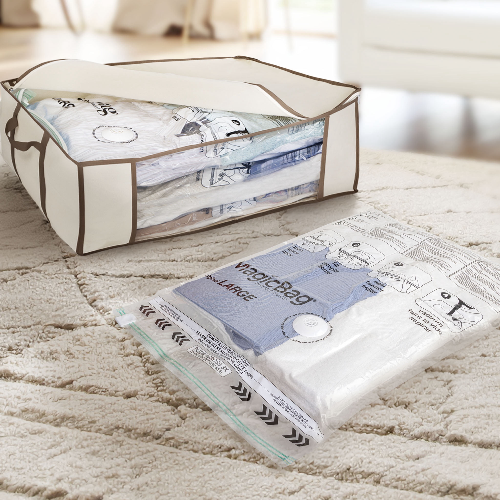 MagicBag Variety Pack Vacuum Storage Bags, 5 Pack Flat & Tote Compression Bags for Clothing & Bedding, Space Saving & Airtight