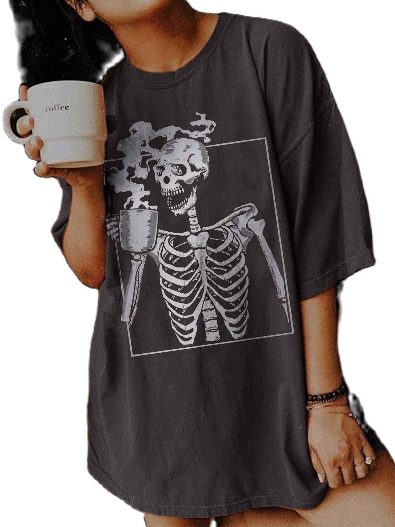 NEW City Streets Medium Womens T Shirt Glow Skeleton Short Sleeve Black Top