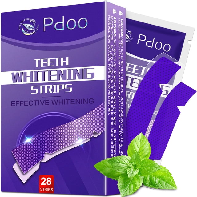Tiras blanqueadoras de dientes Podoo Purple, 28 tiras (14 usos)