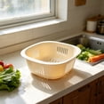 thumbnail image 5 of UNLLLL Square Plastic Colander Basket with Strainer Holes, Kitchen Sink Washing Drainage Bowl, for Countertop Storage Serving Rice Vegetables and Fruit (Yellow), 5 of 7