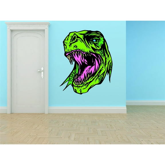 Design With Vinyl Artwork Angry Dinosaur Face Dino Wall Decal for Children - Vicious Reptilian Beasts Roams Earth Themed Décor - Size: 27 In x 36 In