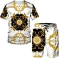 thumbnail image 2 of Conjunto de camiseta de verano para hombre, estilo retro de lujo con estampado 3D, conjunto de pantalones cortos holgados de manga corta para niños, 2 of 5