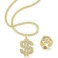 thumbnail image 1 of Hip Hop Dollar Necklace and Rings, Rapper Plated Chain, Hip-Hop Plated Ring, Dollar Sign Pendant Chain, Rap Singer Gold Dollar Pendant Chain, Rapper Accessories, 1 of 5