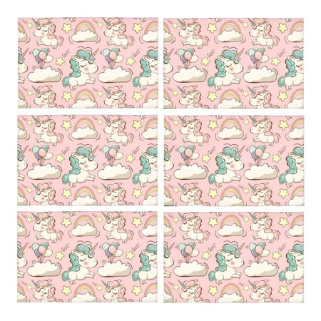 

MKHERT Unicorns Clouds Rainbow and Stars Placemats Table Mats for Dining Room Kitchen Table Decoration 12x18 inch Set of 6