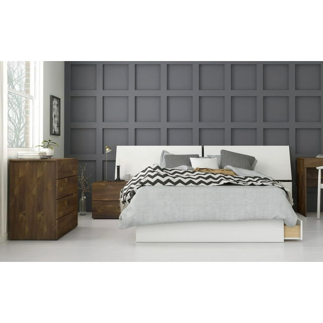 Ensemble de chambre à coucher 4 pièces Arcadia de Nexera, Truffe et Blanc