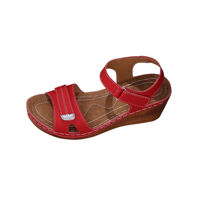Sandalias de Cuña de las Mujeres Casuales de Moda Primavera Verano Versátil Tacón de Playa de Pie Abierto Grueso-Soldado con Correa de Tobillo Sandalias