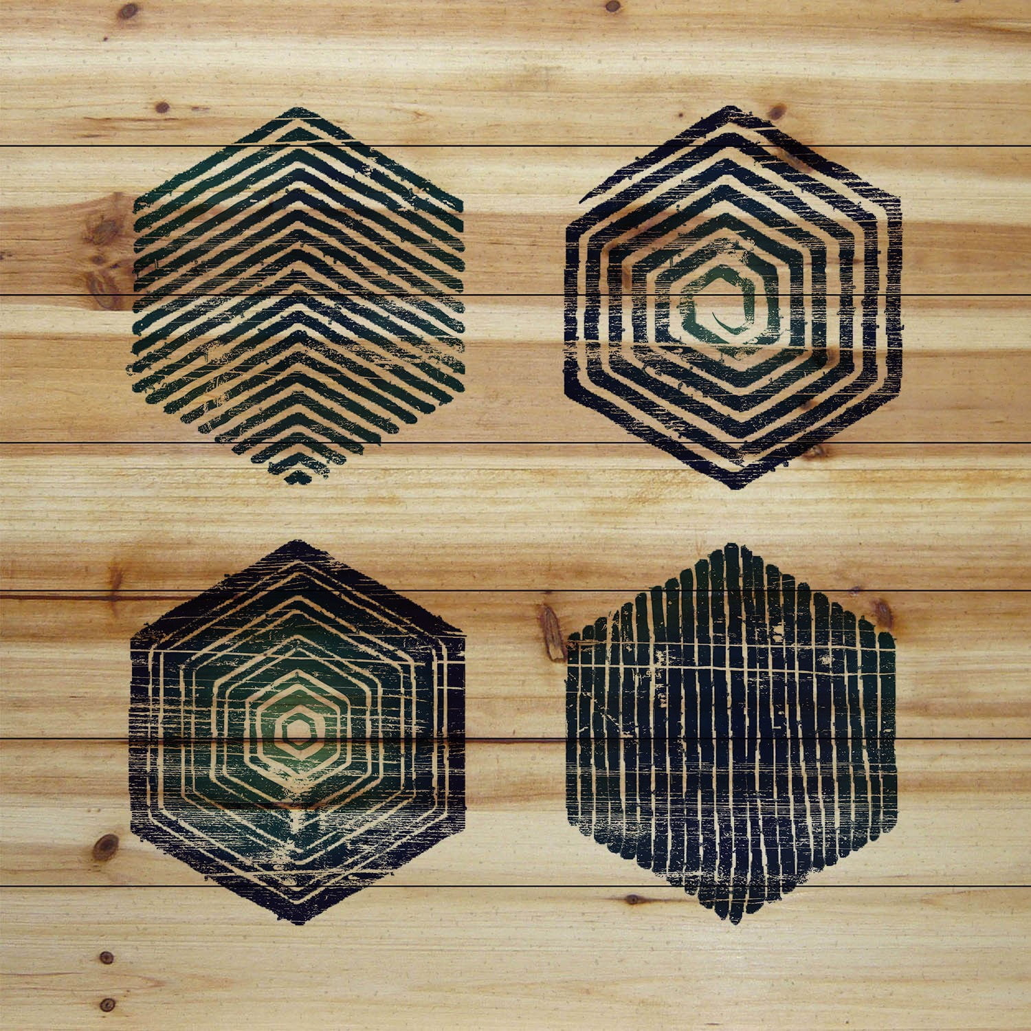 Marmont Hill - "He x agonal Quad" Painting Art Print On Natural Pine Wood, 40.0" x 1.5"