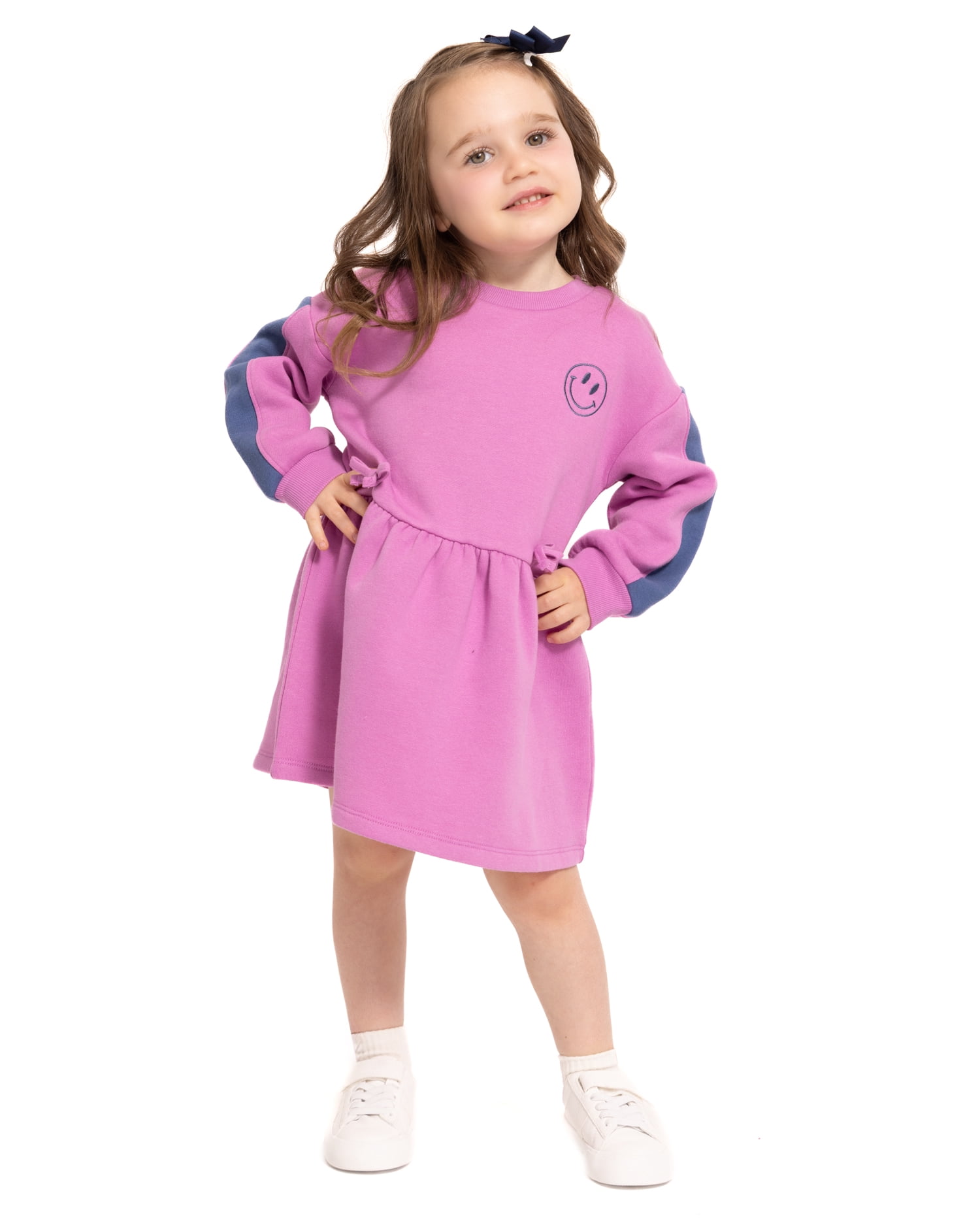 Wonder Nation Toddler Girls Embroidered Graphic Fleece Dress with Long Sleeves, Sizes 12M-5T