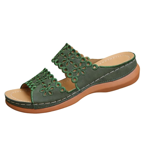 HAJWOH Orthopedic Sandals for Women Arch Support Flat Wedge Sandals Wide Width Non Slip Slip on Walking Shoes Beach Vacation 2026 Foam Shoes Green 36