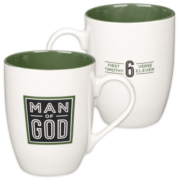 Christian Art Gifts Inspirational Ceramic Coffee & Tea Scripture Mug for Men: Man of God Encouraging Bible Verse, Durable Microwave & Dishwasher Safe Novelty Drinkware, White & Forest Green, 12 oz.