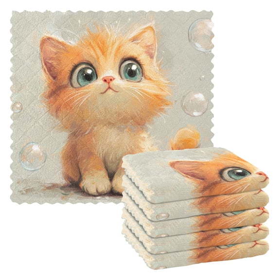 6 Pieces of Kitchen Towels 11x11Inch Kitchen Dish Cloths Kitchen Dish Towels Reuseable Cleaning Cloths Adorable Orange Cat