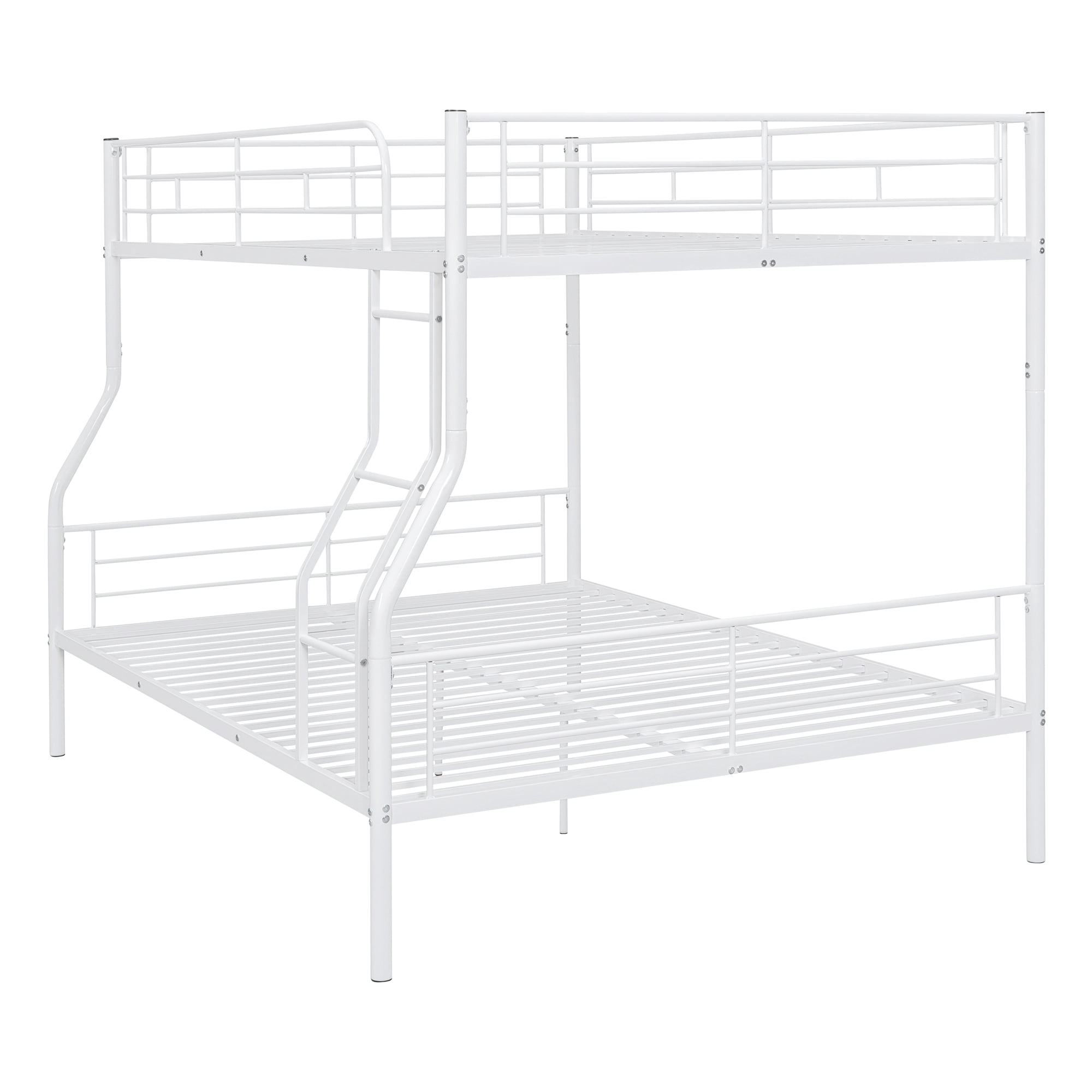 Full XL Over Queen Bunk Beds for Adults,Heavy-Duty Metal Bunk Bed Frame with Non-Slip Ladder and Safety Full-Length Guardrails for Kids Teens Adults,Space-Saving,White