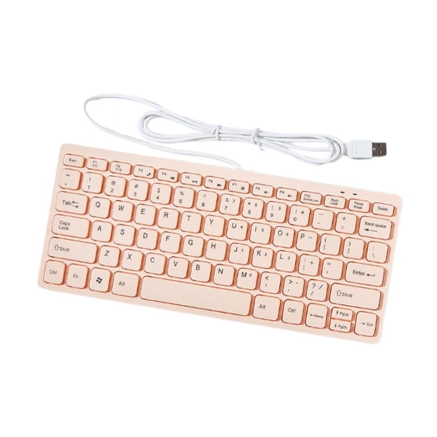 Teclado con cable USB de 78 teclas, pequeño, estable, cómodo y silencioso. Rosa