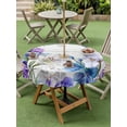thumbnail image 4 of Outdoor Tablecloth with Umbrella Hole for Patio/Picnic/Party/Camping, Spring Flowers Waterproof Table Cloth Round Cover Washable, Watercolor Garden Florals Wooden Grain (Dia 60"), 4 of 8