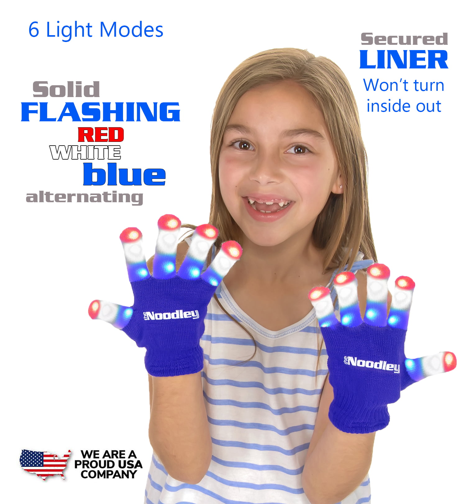 Large The Noodley Thin LED Light Up Gloves for Kids Cool Toys for Boys Gift Ideas Child Teen and Adult Size