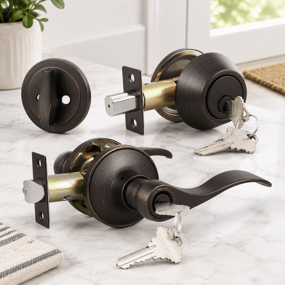 Oil Rubbed Bronze 1 Pack Exterior Entry Lever Single Cylinder Deadbolt Lockset for Front Doors