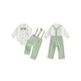 thumbnail image 2 of Spewahor Infant Baby Boys Spring Fall Outfit 0 3 6 12 18 Months Long Sleeve Lapel Button Up Romper Solid Color Suspender Pants Clothing Sets, 2 of 9