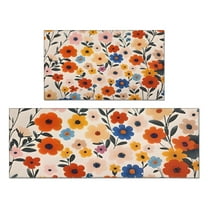 Pioneer Flower Floral Print Pattern Kitchen Rugs Sets Of 2,Anti Fatigue Kitchen Mat Rugs Non Slip Washable,Decorative Kitchen Floor Mats for Kitchen,Sink,Laundry,17"x30" 17"x47"