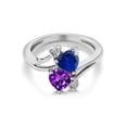 thumbnail image 2 of Gem Stone King 925 Sterling Silver Blue Created Sapphire Purple Amethyst and White Diamond Ring for Women (1.48 Cttw, Heart Shape 6MM, Gemstone September Birthstone, Available in Size 5, 6, 7, 8, 9), 2 of 4