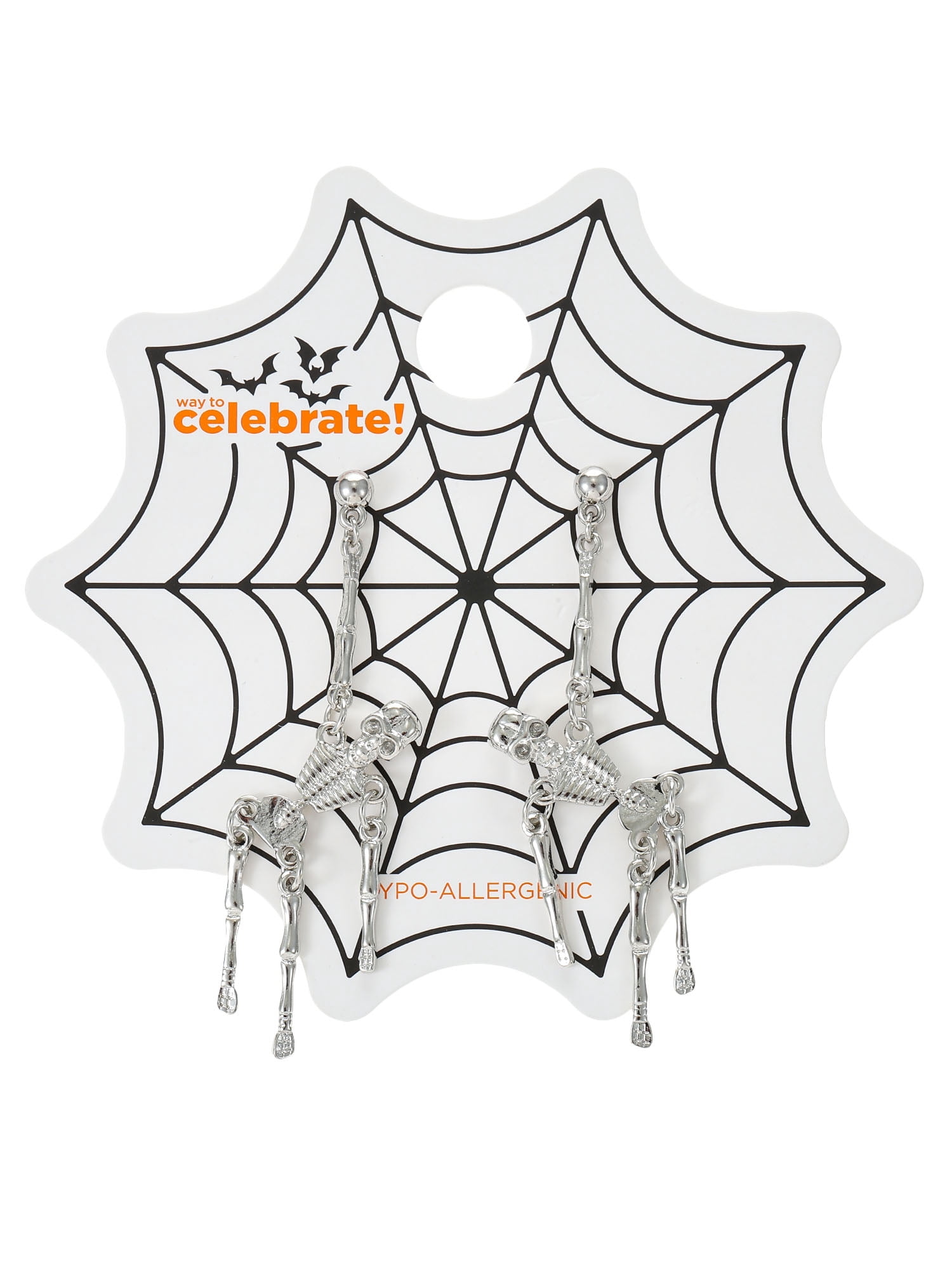 Way to Celebrate Skeleton Halloween Silver Dangle Earrings, 1 Pair
