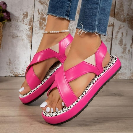 

Tdoqot Womens Platform Sandals- Strappy Comfy Dressy Summer Womens Sandals Hot Pink Size 9