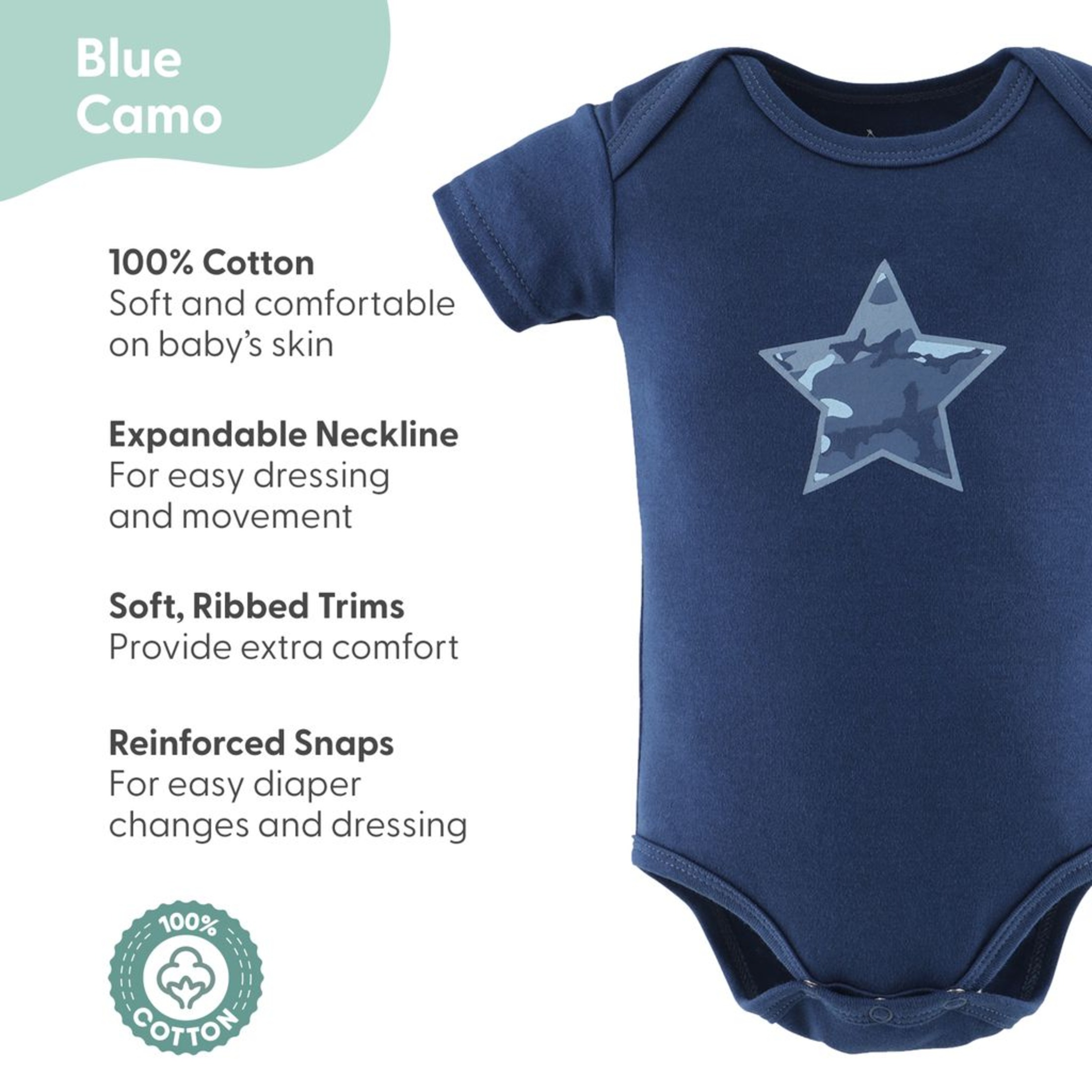 Peanutshell Baby Boy Blue Camo Bodysuits 7-Pack photo 5