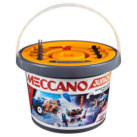 MECCANO Junior, 150 pcs Bucket STEAM Model Building Kit for Open-Ended Play