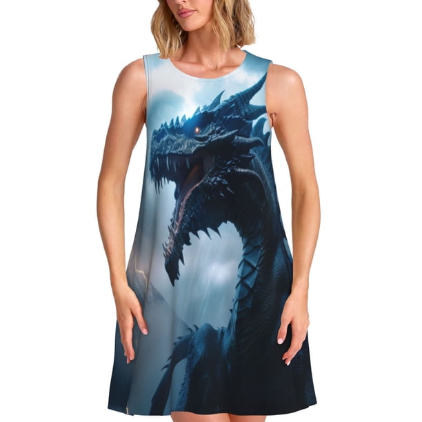 Balery Blue Thunder Storm Dragon Vestidos de verano para mujer con estampado: vestido holgado sin mangas, vestido playero informal y cómodo para días calurosos.