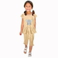 thumbnail image 2 of Zwiiyzr 1-10 Years Little & Big Girl Summer Outfits Cartoon Ruffle Short Sleeved Flutter Sleeve Elastic Waist Cropped Pants Daisy 2Pcs Clothing Set Khaki, 2 of 5