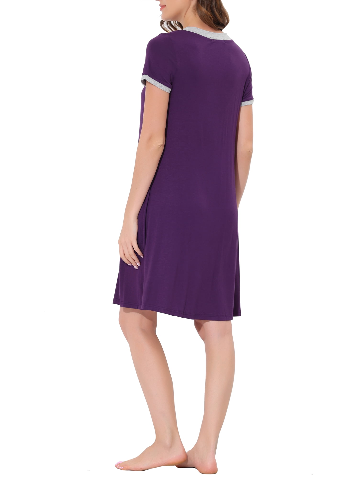 Unique Bargains Women's Pajama V-Neck Nightshirt Sleepwear with Pockets Lounge Nightgown