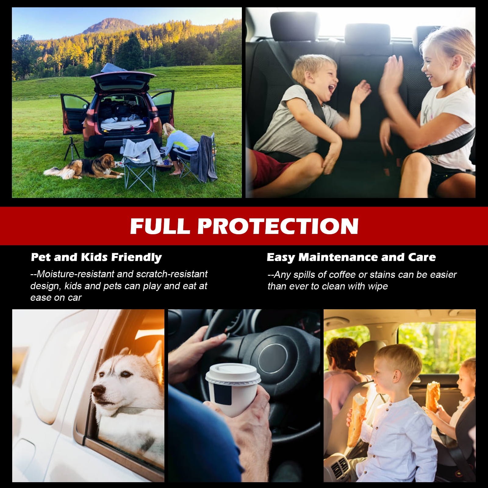 Ikon Motorsports Universal Car Seat Covers 04 Style Black PU Leather Front Second Row Auto Seat Cover Cushion Protectors 5-Seat Full Set